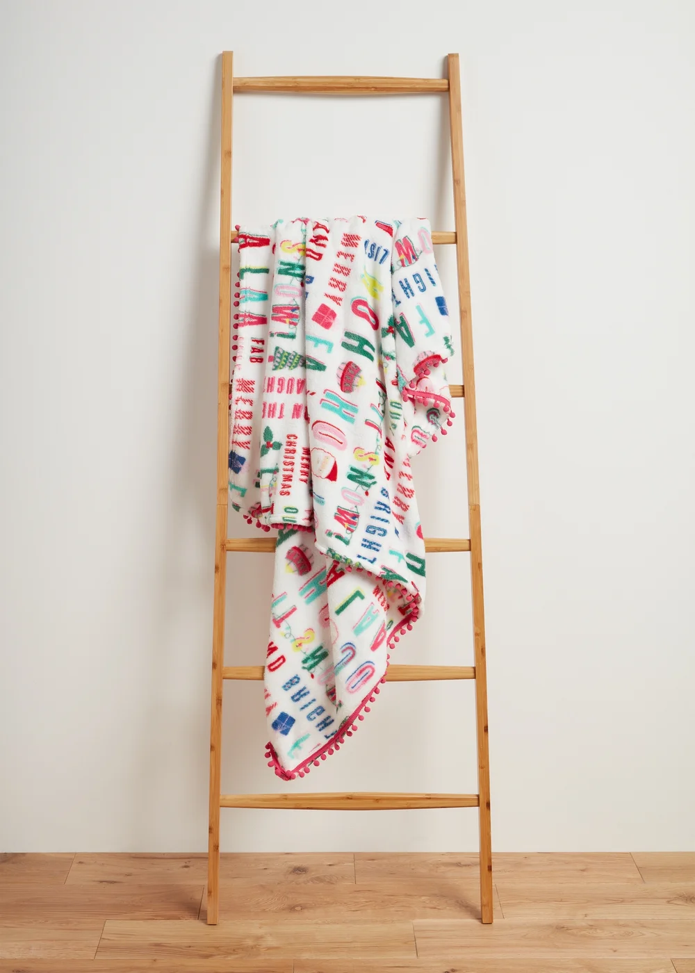 Multicolour Joyful Text Pom Throw Image 1