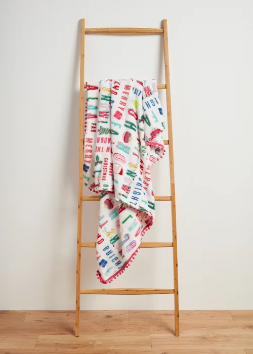 Multicolour Joyful Text Pom Throw Image 1