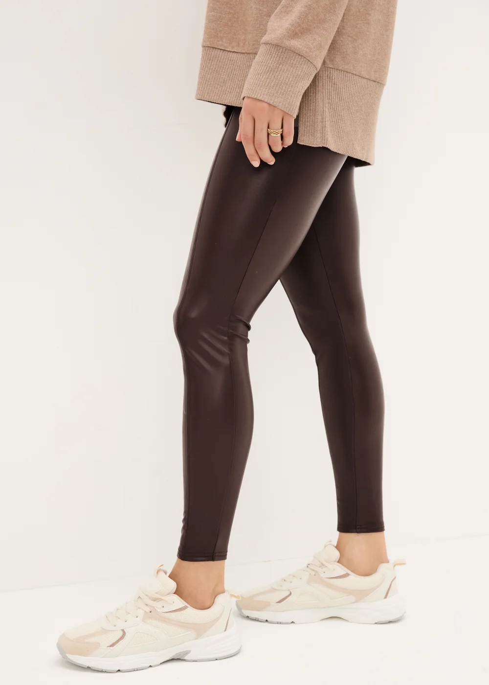 Brown Leather Look Leggings - 8 Image 2