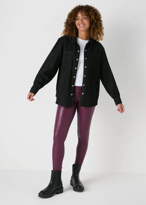 Burgundy Leather Look Leggings - 8 Image 1