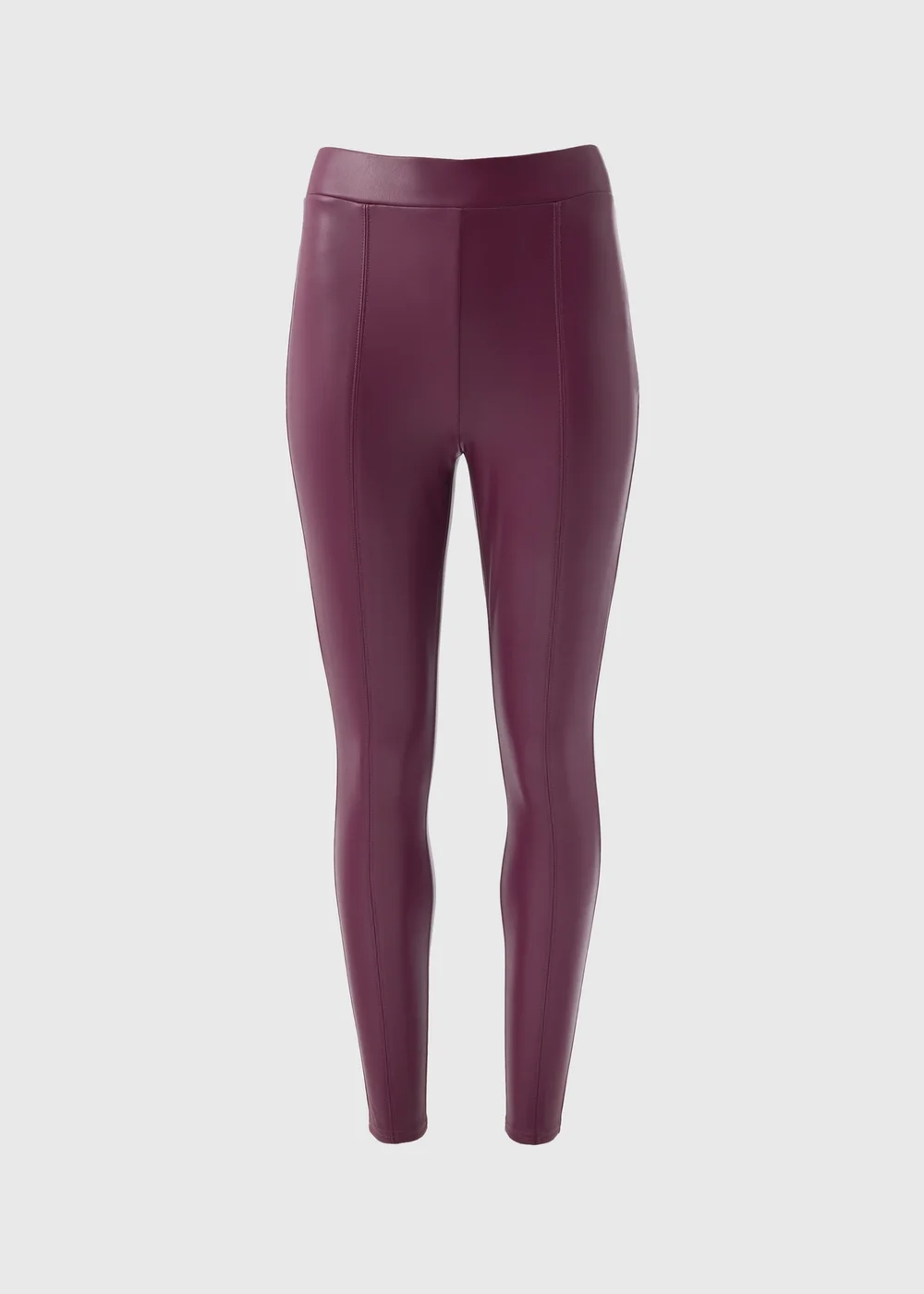 Burgundy Leather Look Leggings - 8 Image 4