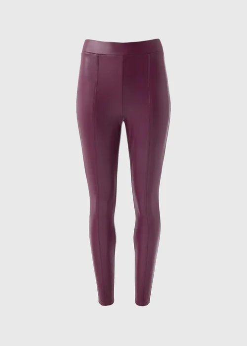 Burgundy Leather Look Leggings - 8 Image 4