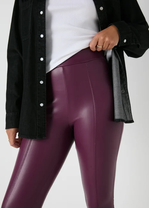 Burgundy Leather Look Leggings - 8 Image 3