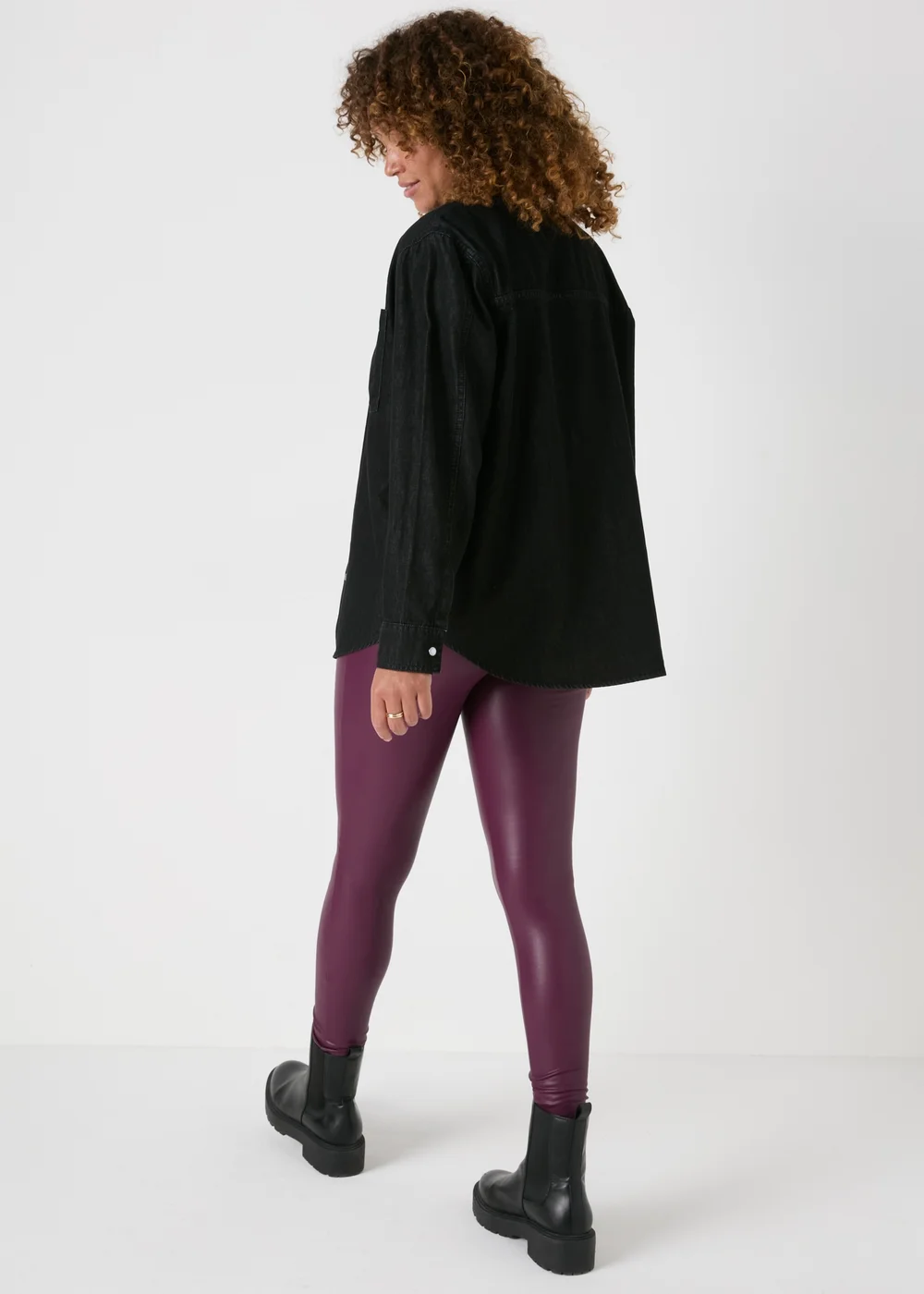 Burgundy Leather Look Leggings - 8 Image 2
