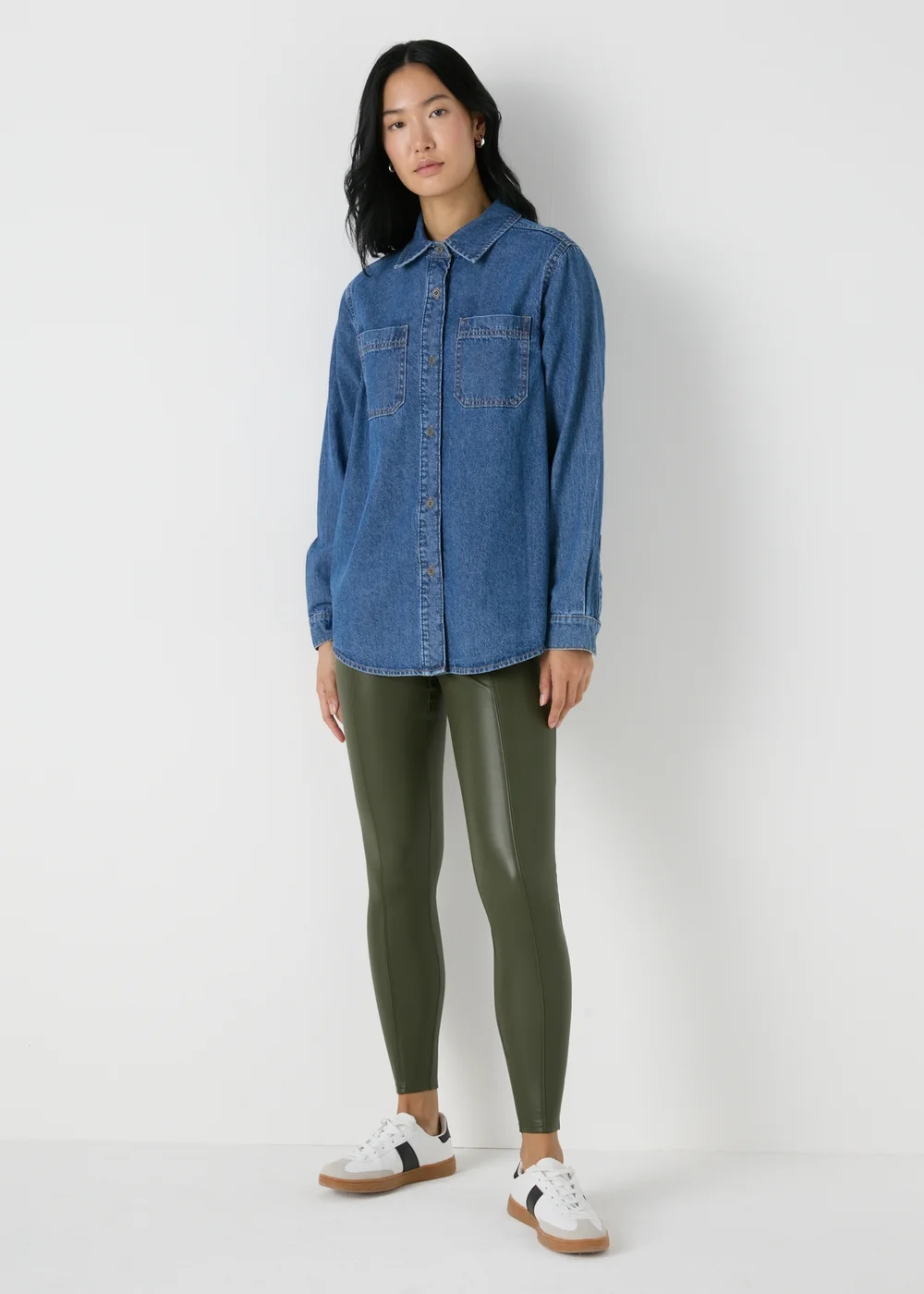 Khaki PU Leggings - 8 Image 1