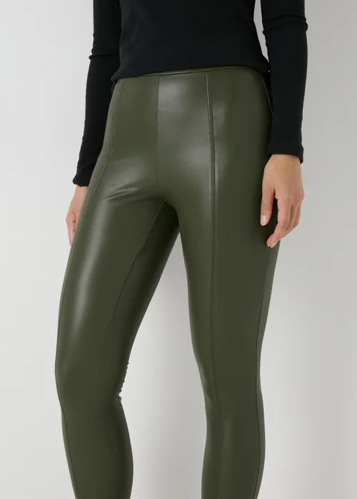 Khaki PU Leggings - 8 Image 3