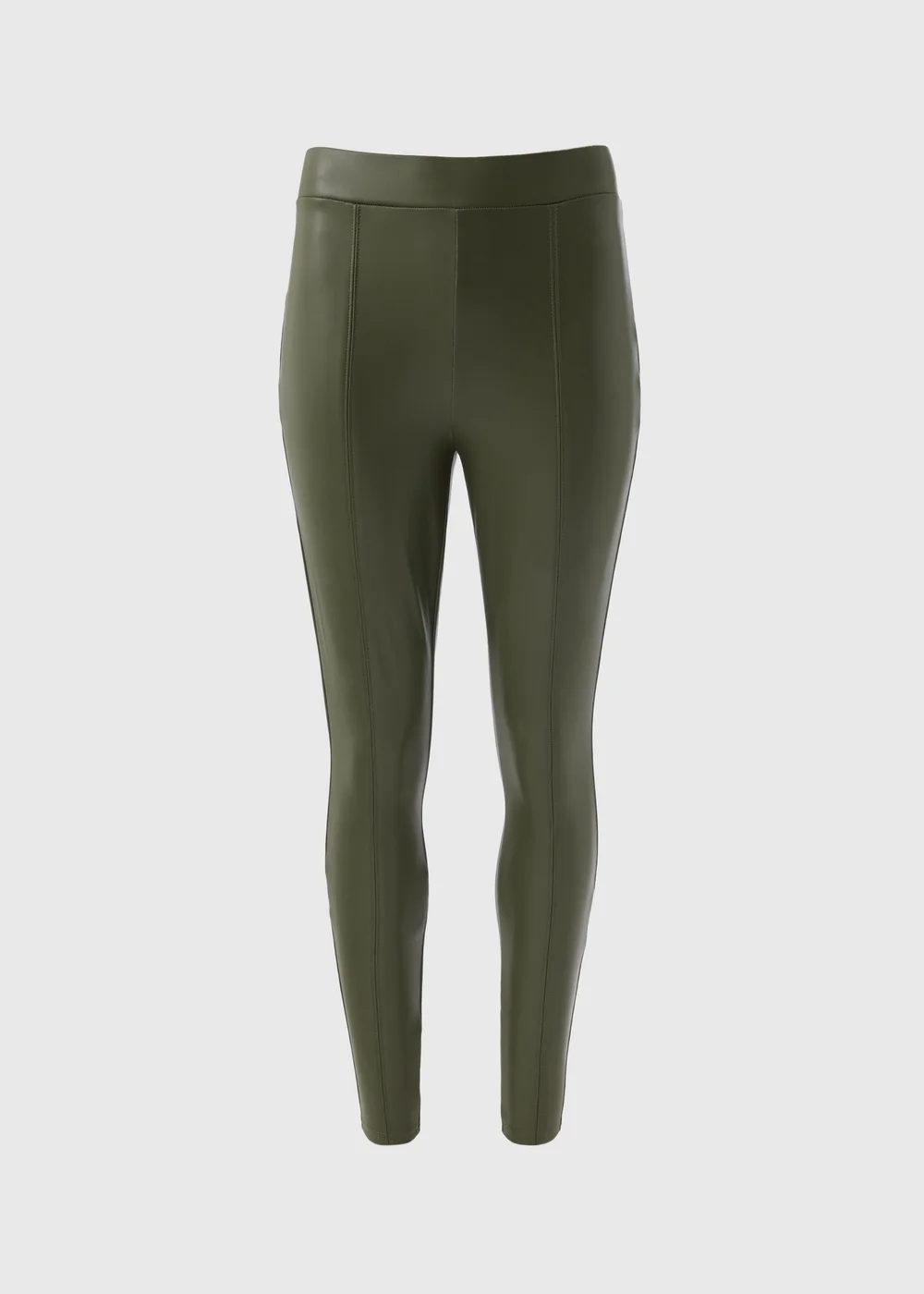 Khaki PU Leggings - 8 Image 4