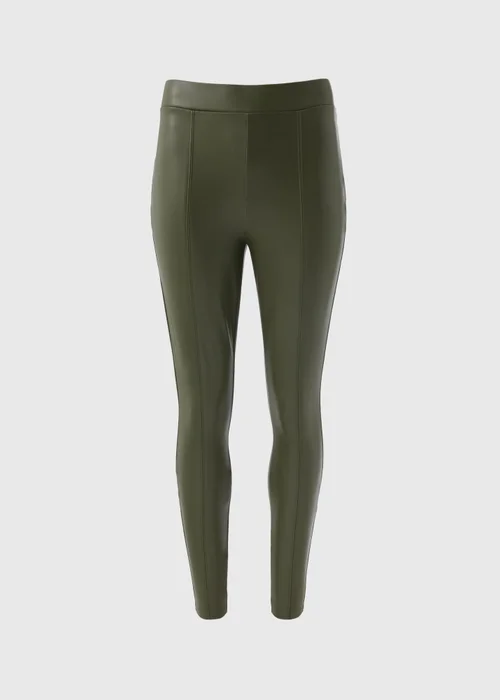 Khaki PU Leggings - 8 Image 4