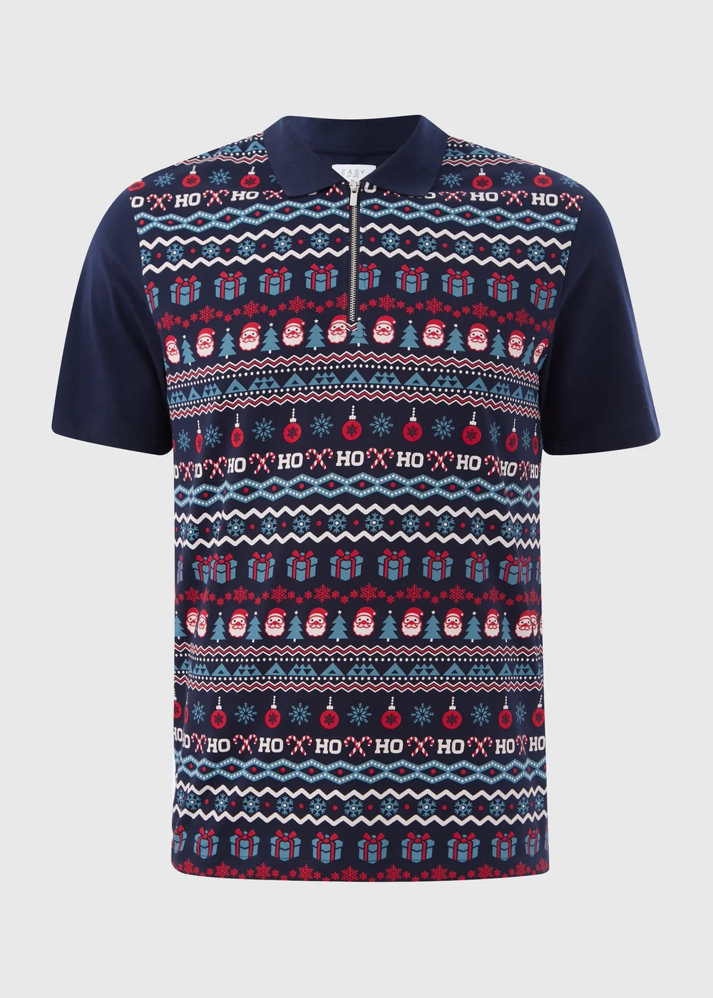 Navy Christmas Print 1/4 Zip Polo Shirt - S Image 4