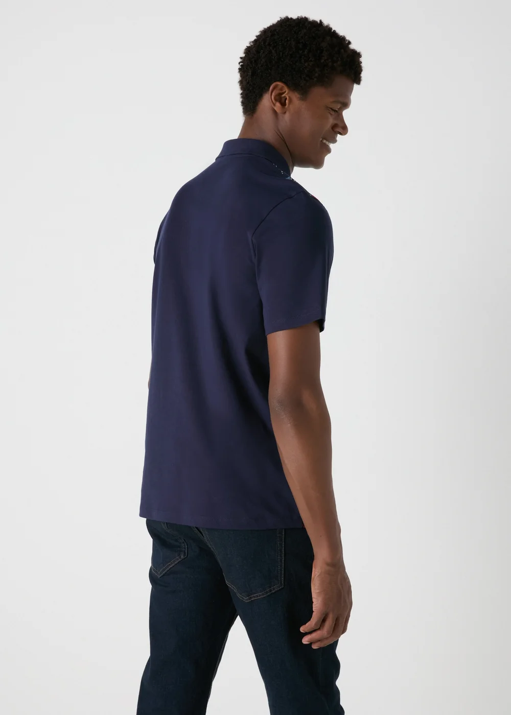 Navy Christmas Print 1/4 Zip Polo Shirt - S Image 2