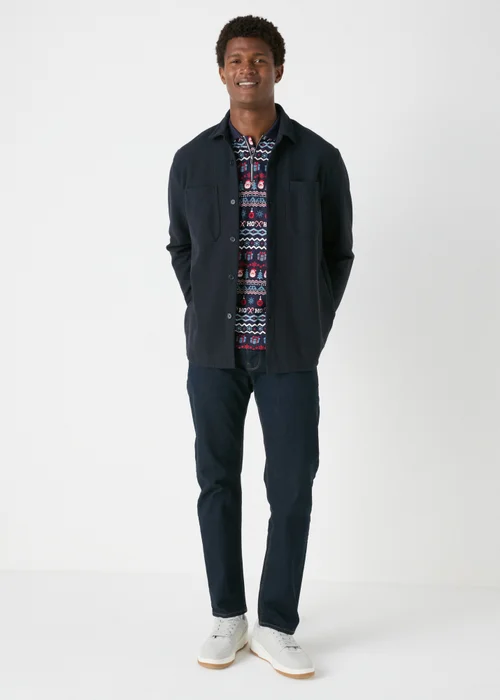 Navy Christmas Print 1/4 Zip Polo Shirt - S Image 3