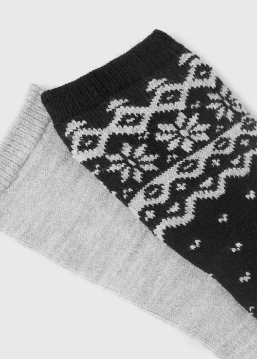2 Pack Black Thermal Fairisle Socks - One Size Image 2