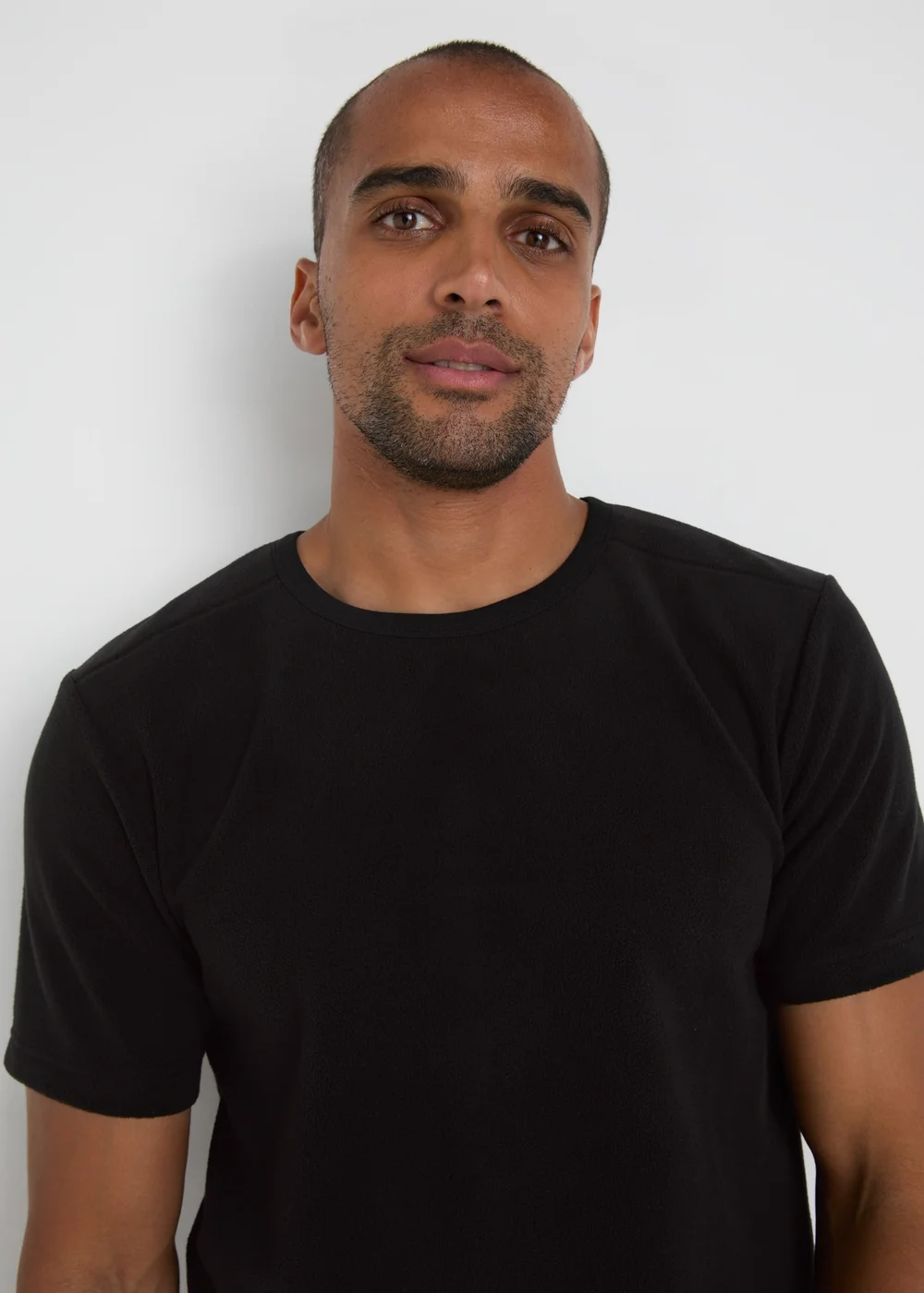 Black Ribbed Fleece T-Shirt - S Image 2