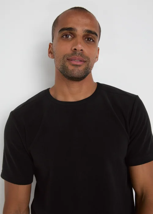 Black Ribbed Fleece T-Shirt - S Image 2