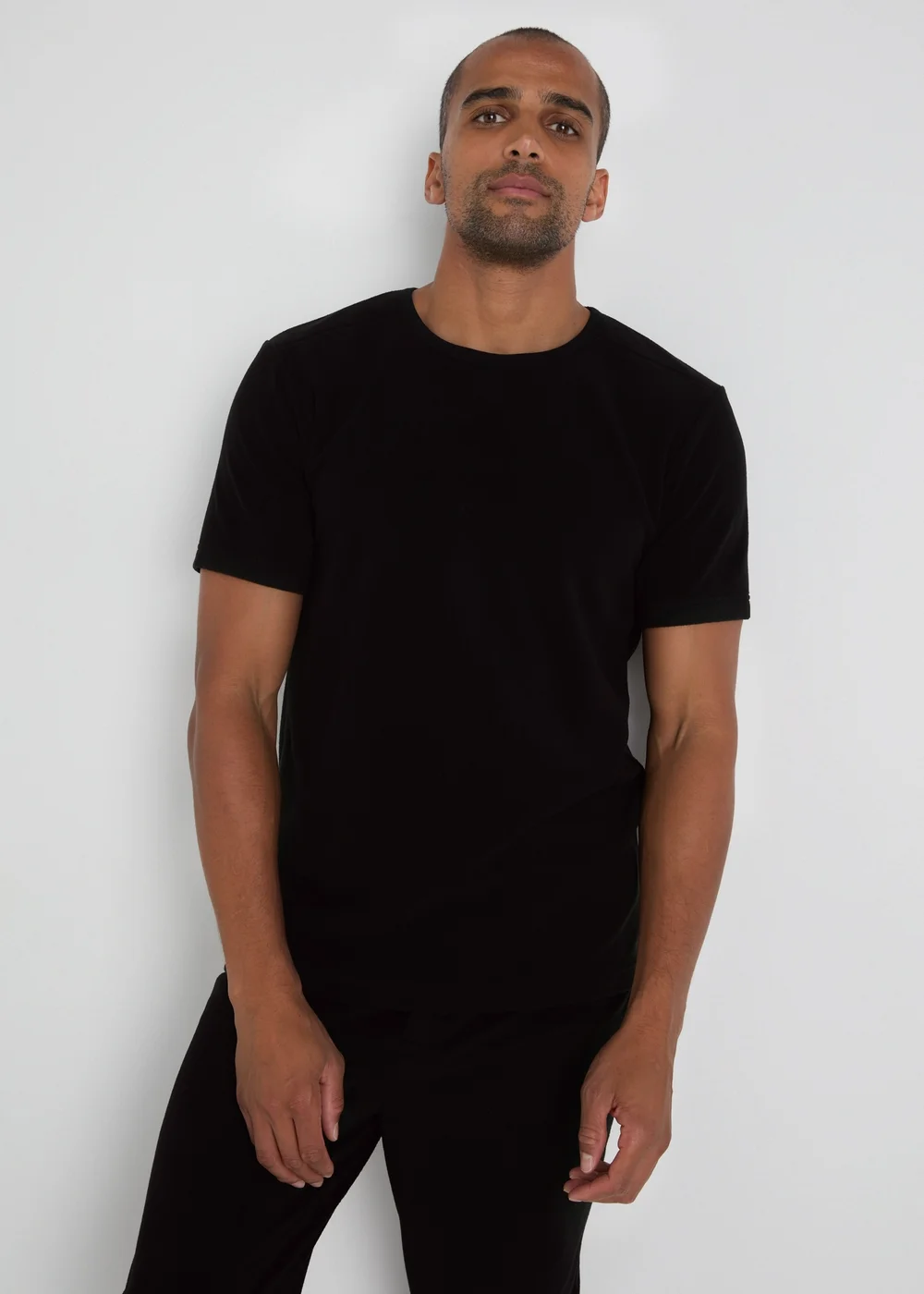 Black Ribbed Fleece T-Shirt - S Image 3