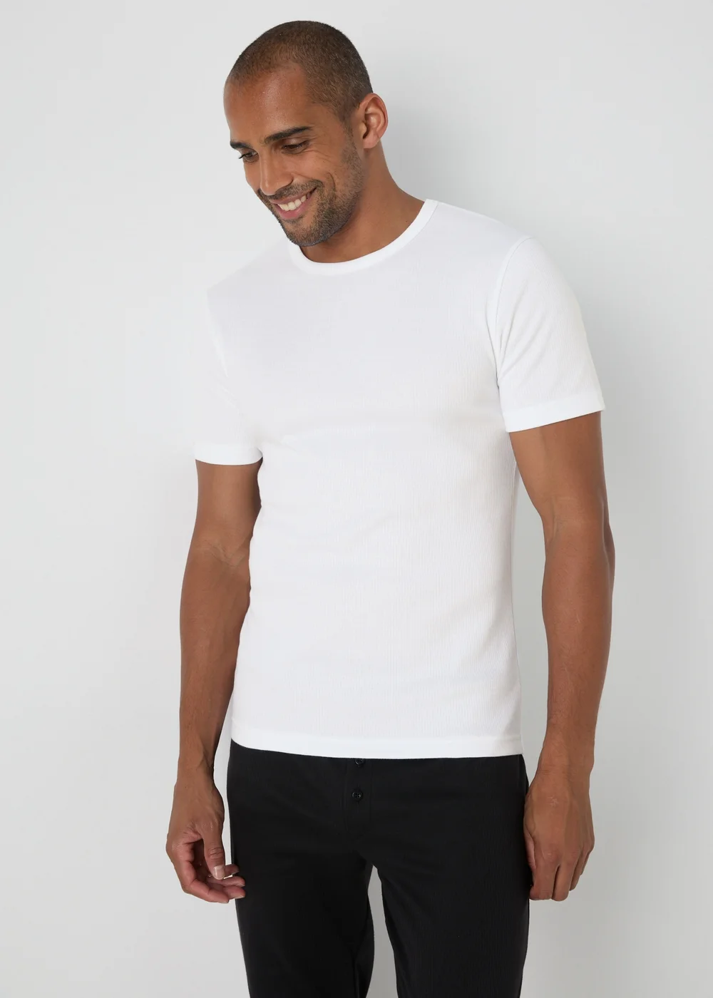 White Ribbed Thermal T-Shirt - S Image 2