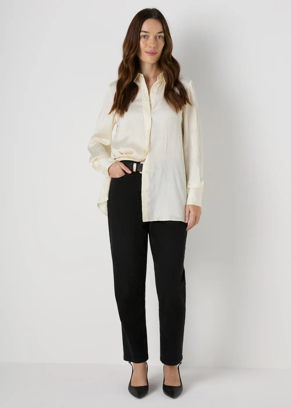 Cream Crinkle Satin Shirt - 8 Image 3