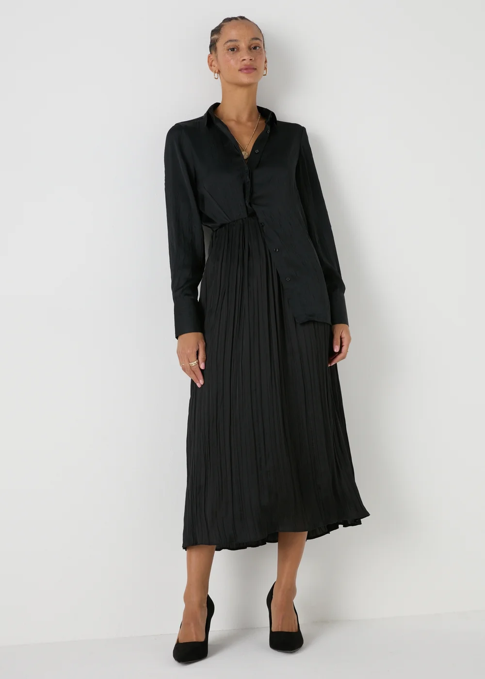 Black Crinkle Satin Shirt - 8 Image 3