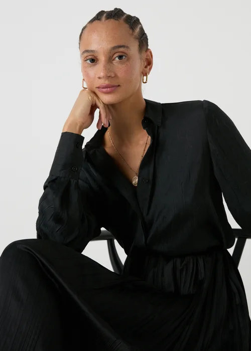 Black Crinkle Satin Shirt - 8 Image 1