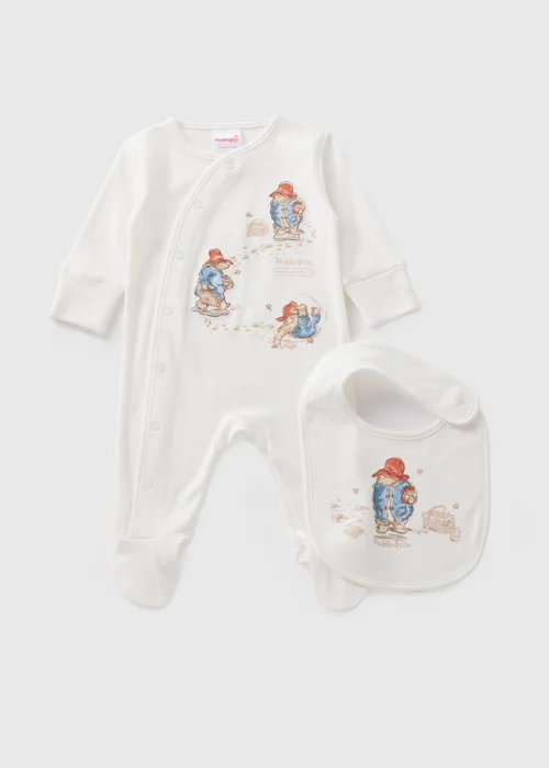 Paddington Baby Cream Sleepsuit & Bib (Newborn-18mths) - Age 0 - 3 Months Image 1