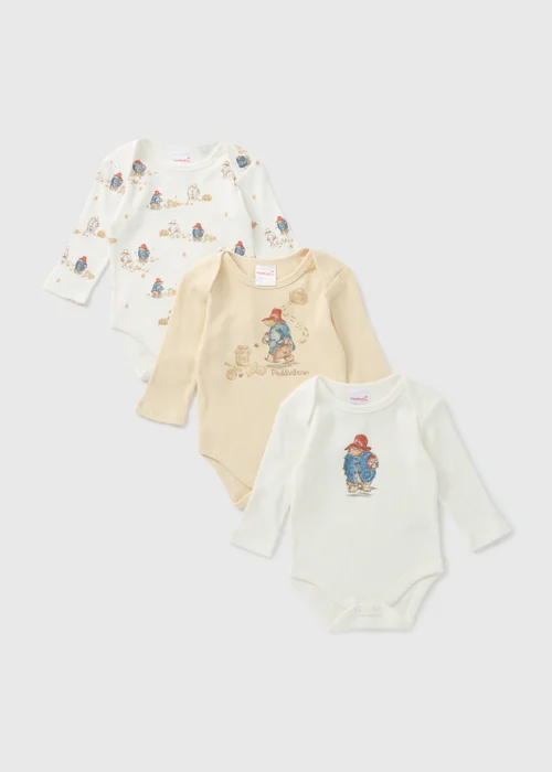 Paddington 3 Pack Baby Cream Bodysuits (Newborn-18mths) - Age 0 - 3 Months Image 1