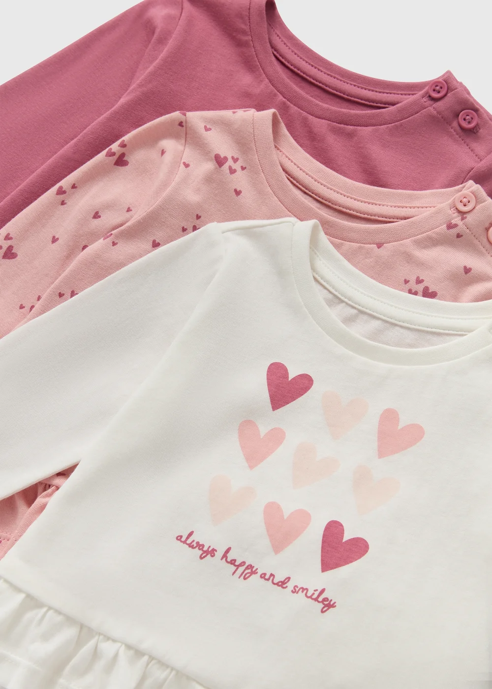 3 Pack Baby Pink Long Sleeve T-Shirts (Newborn-23mths) - Age 0 - 3 Months Image 2