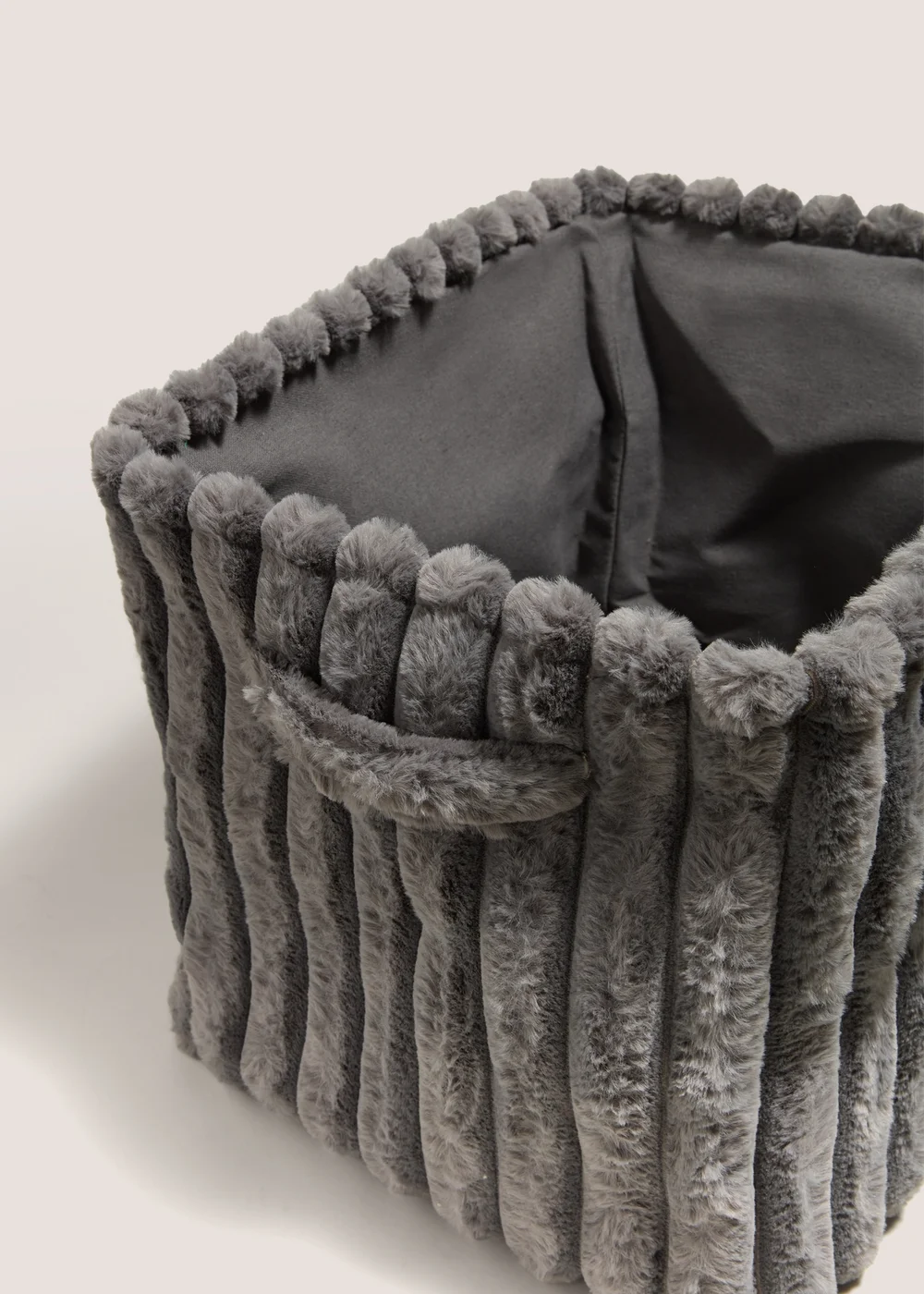 Grey Fur Ribbed Storage Basket Image 2