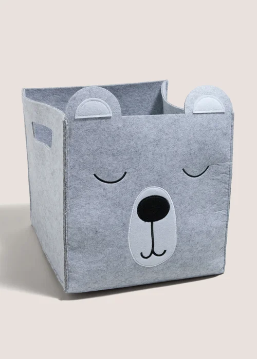 Grey Bear Felt Storage Basket (42cm x 32cm x 21cm) Image 1