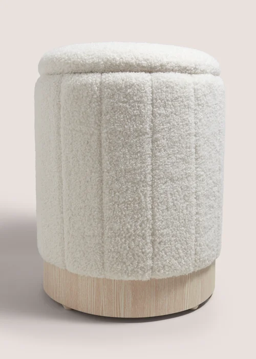 Cream Teddy Ribbed Pouffe Image 1