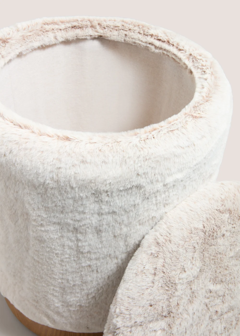 Cream Faux Fur Storage Pouffe Image 2