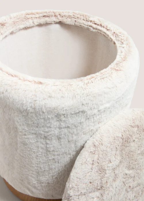 Cream Faux Fur Storage Pouffe Image 2