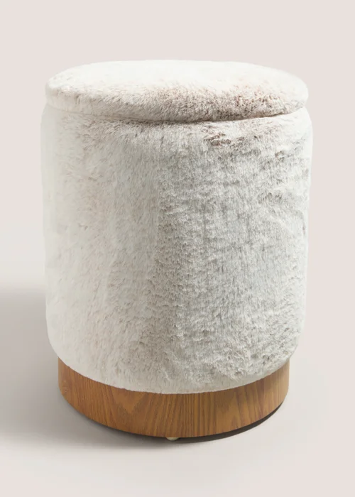 Cream Faux Fur Storage Pouffe Image 1