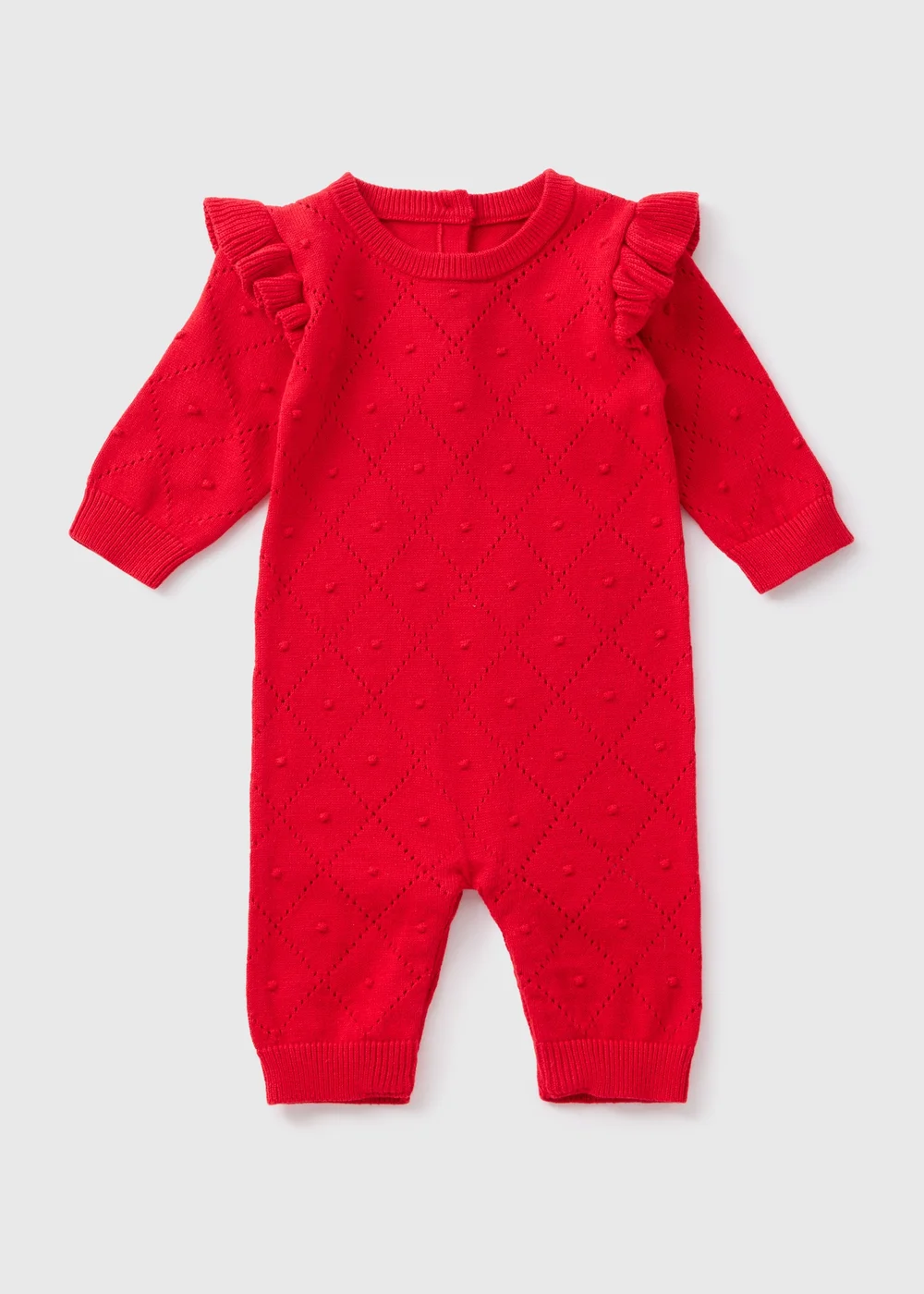 Baby Red Pointelle Knitted Romper - 0-3 months Image 1
