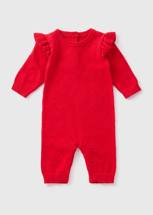 Baby Red Pointelle Knitted Romper - 0-3 months Image 1