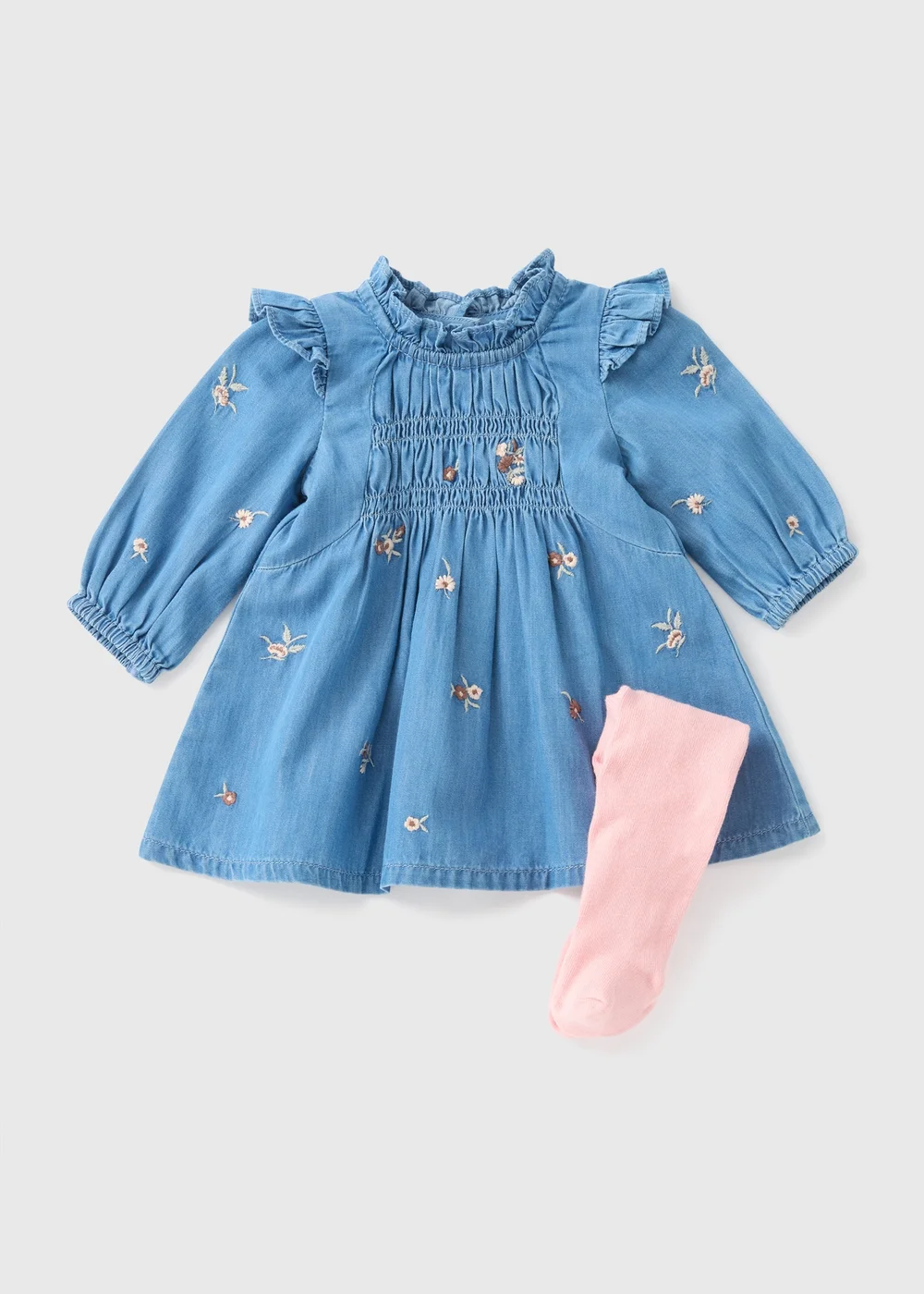 Baby Blue Chambray Dress & Tights (Newborn-23mths) - 0-3 months Image 1