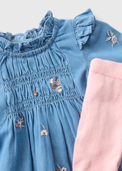 Baby Blue Chambray Dress & Tights (Newborn-23mths) - 0-3 months Image 2