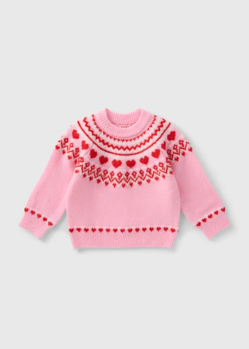 Girls Pink Knitted Fairisle Jumper (1-7yrs) - 1-1.5 Yrs Image 1