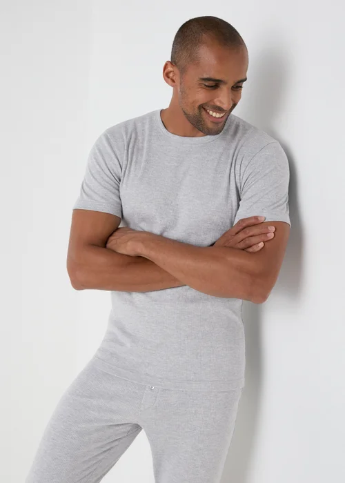 Grey Ribbed Thermal T-Shirt - S Image 2