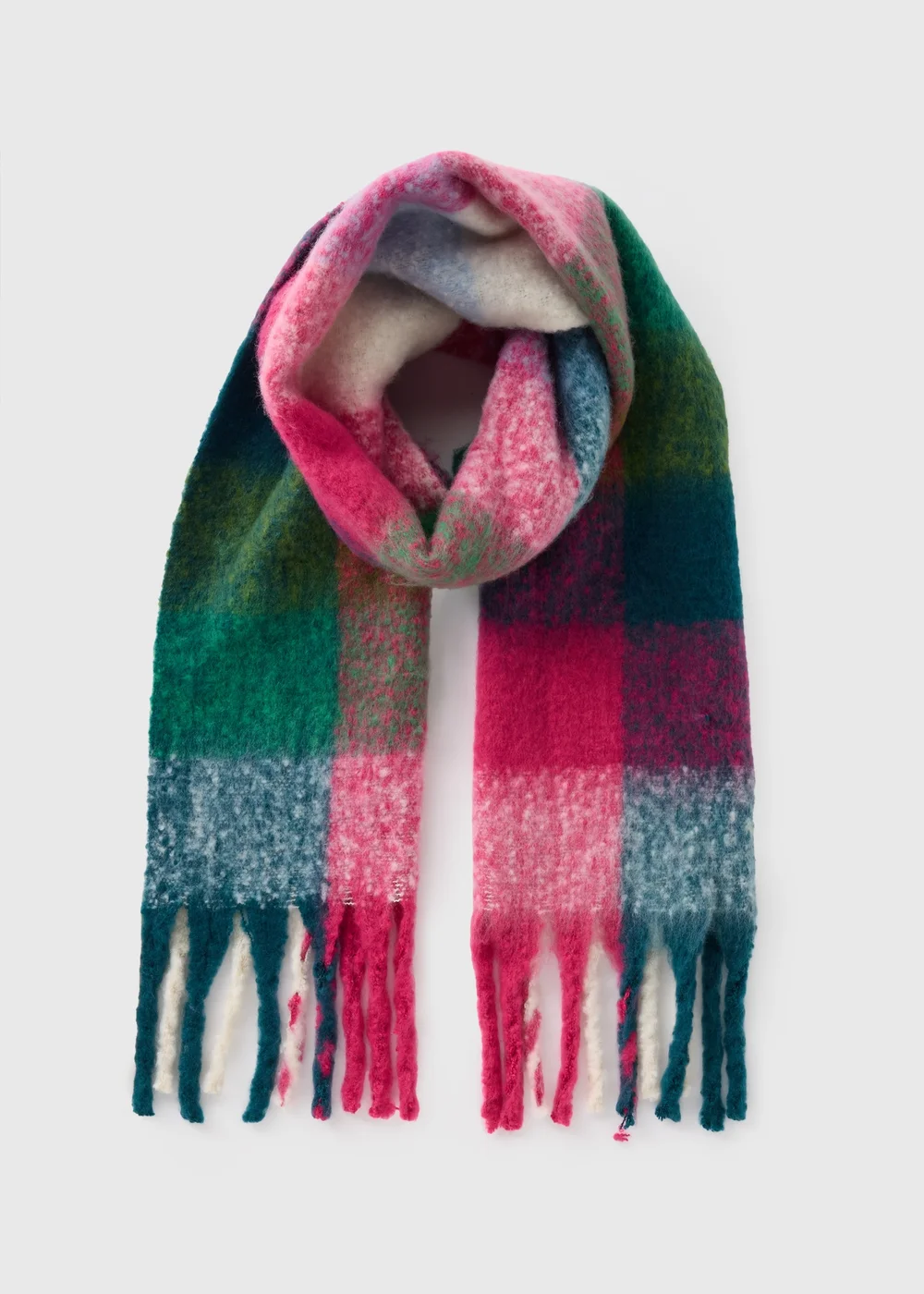 Multi Check Brushed Scarf - One Size Image 1