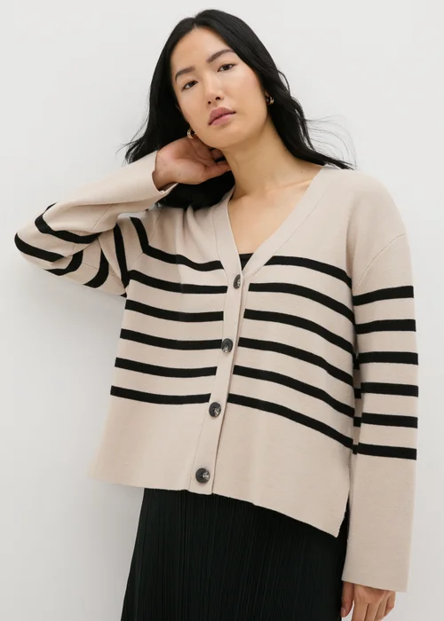 Et Vous Camel Stripe V-Neck Cardigan - XS Image 1