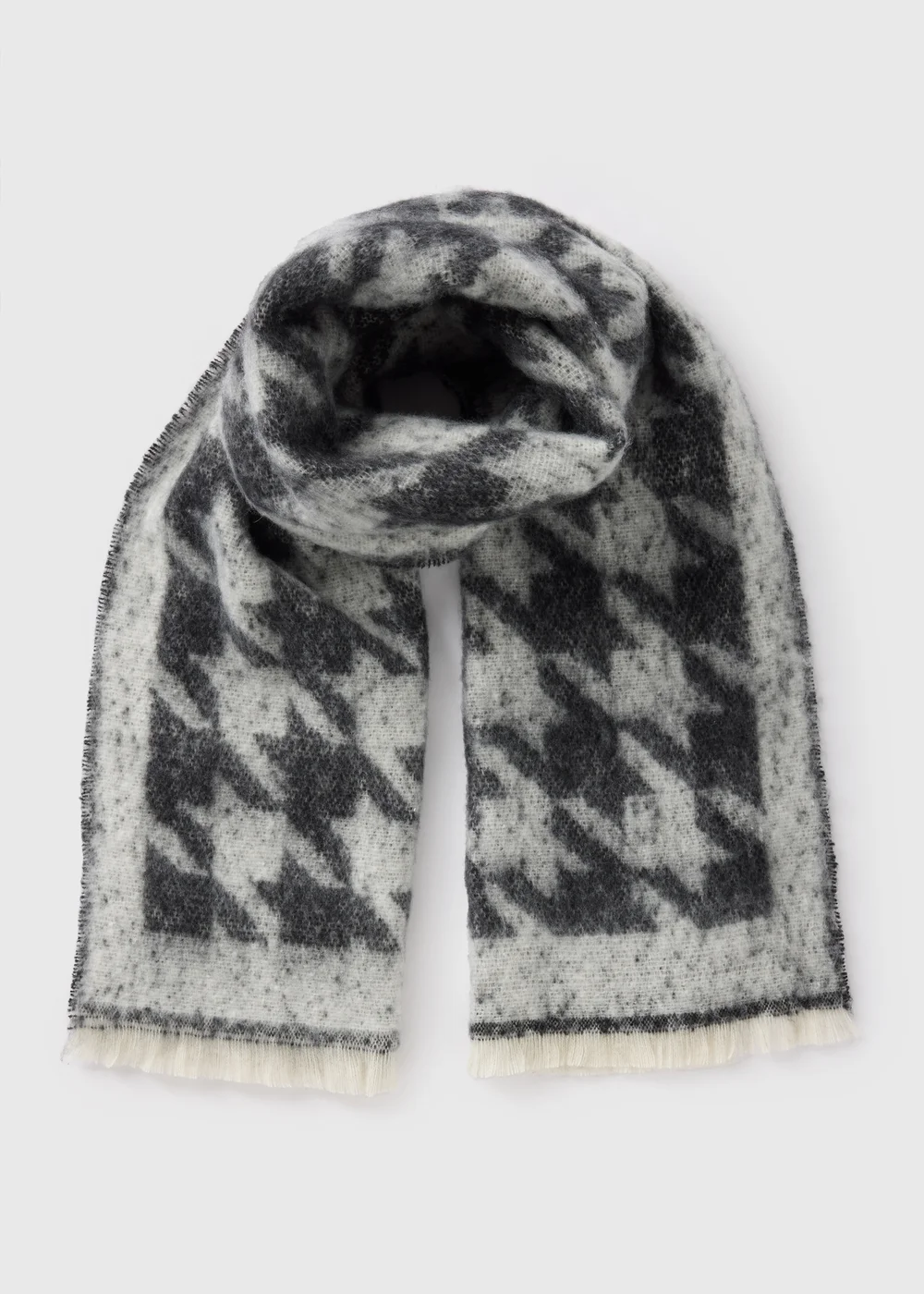 Grey Dogtooth Brushed Scarf - One Size Image 1