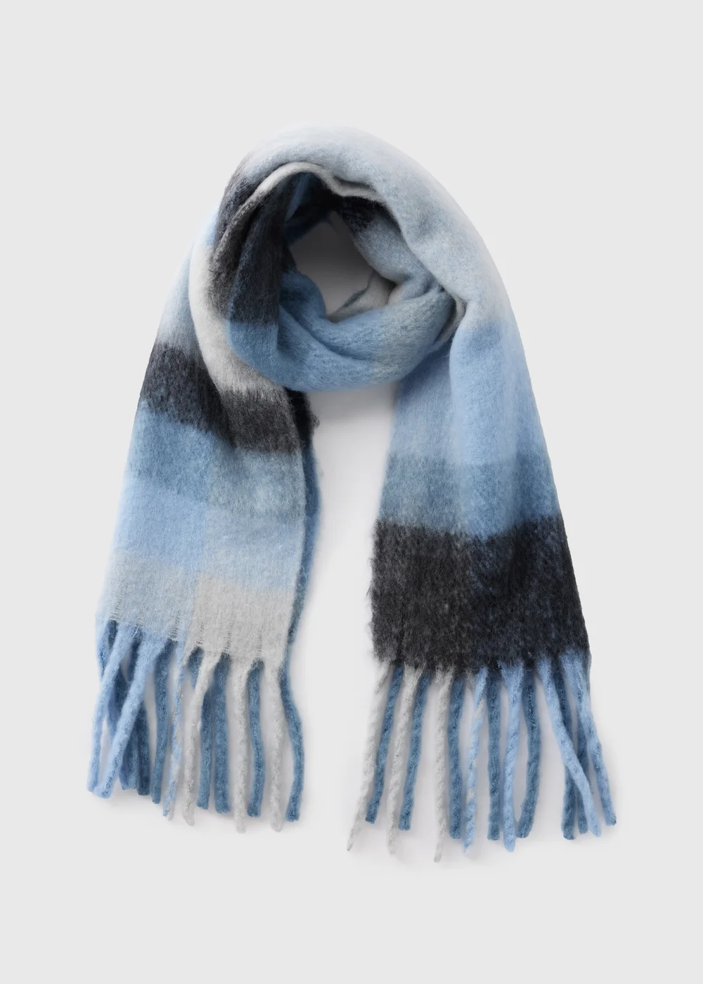 Blue Check Brushed Scarf - One Size Image 1