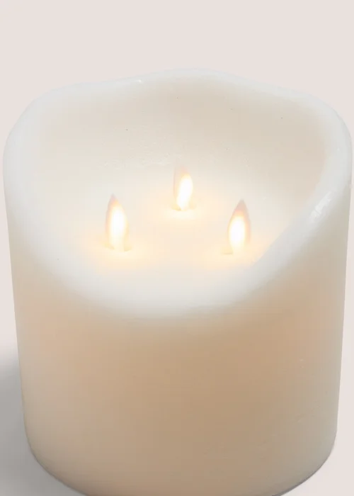 White 3 Wick Extra Large LED Candle Image 2