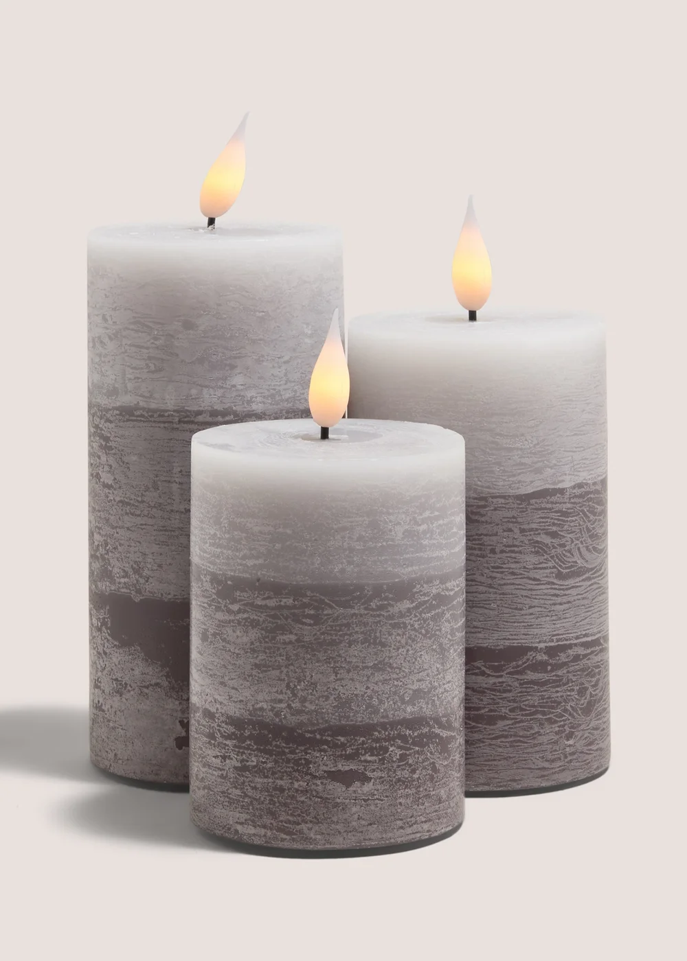 3 Pack Grey LED Pillar Candles Image 1