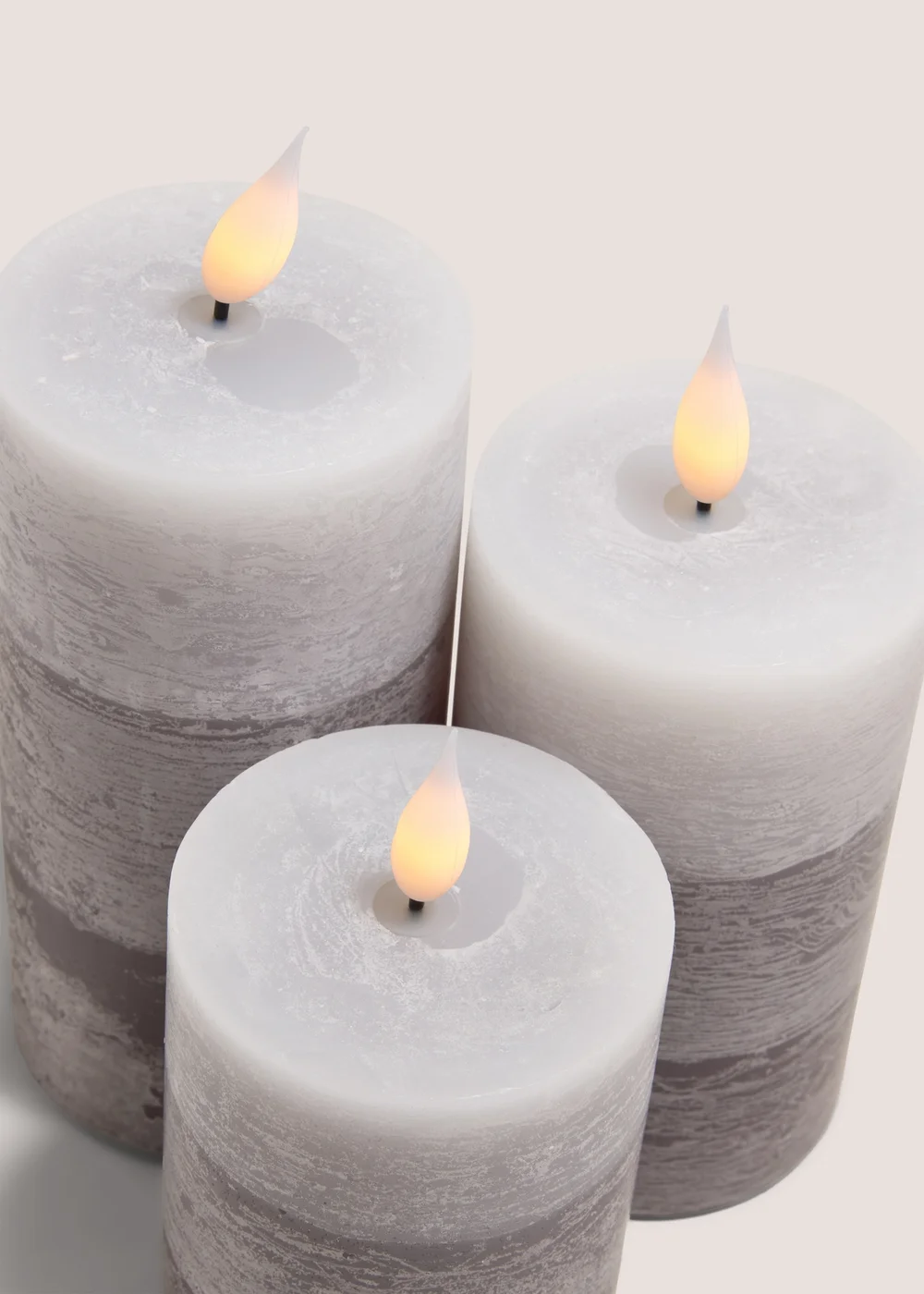3 Pack Grey LED Pillar Candles Image 2