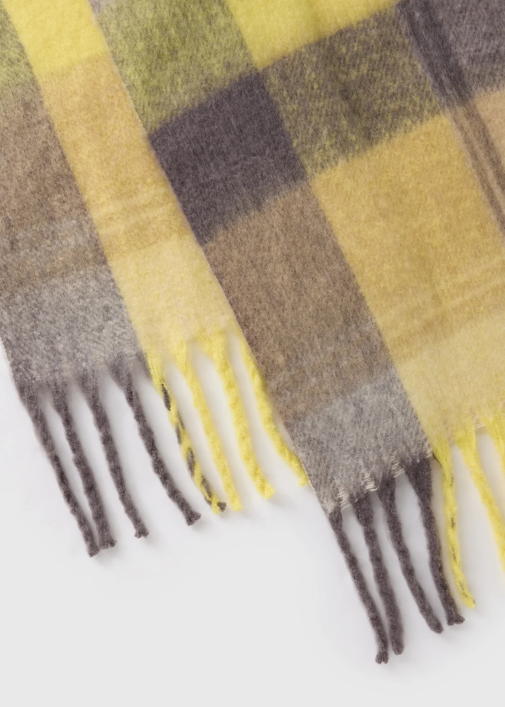 Yellow Check Brushed Scarf - One Size Image 2