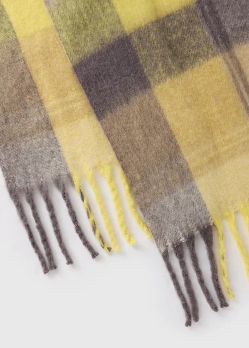 Yellow Check Brushed Scarf - One Size Image 2