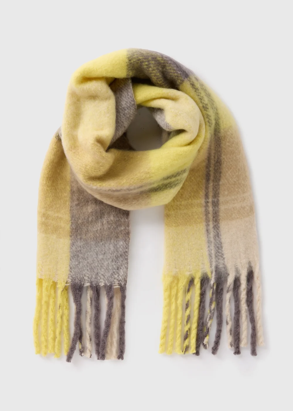 Yellow Check Brushed Scarf - One Size Image 1