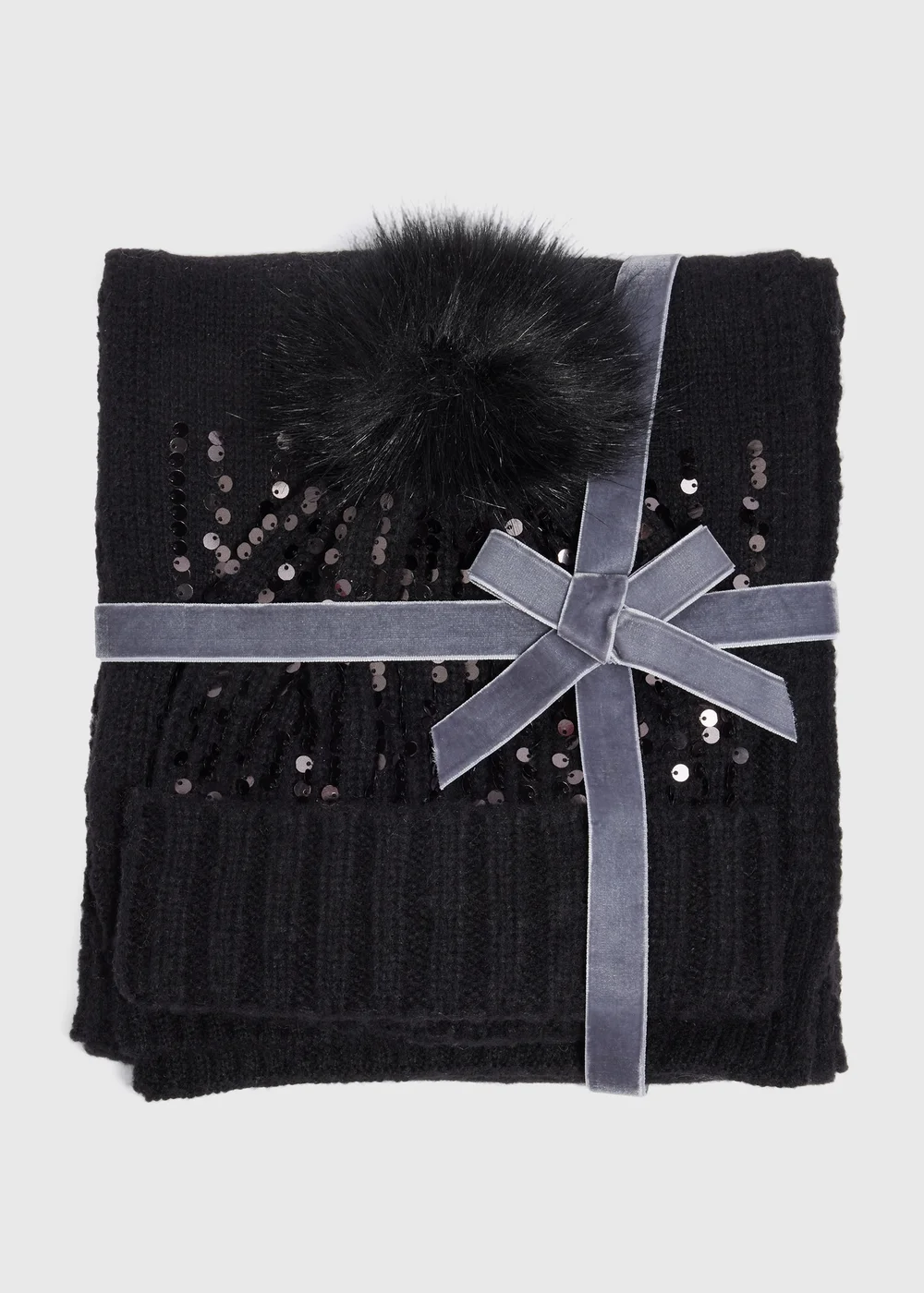 2 Piece Black Hat & Scarf Gift Set - One Size Image 1