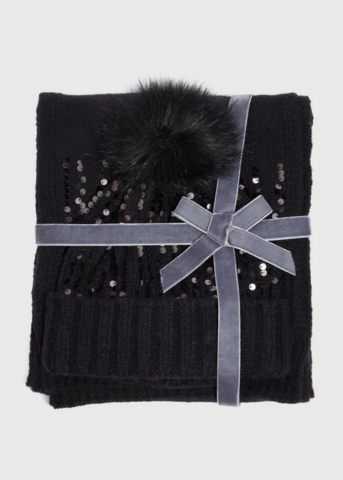 2 Piece Black Hat & Scarf Gift Set - One Size Image 1